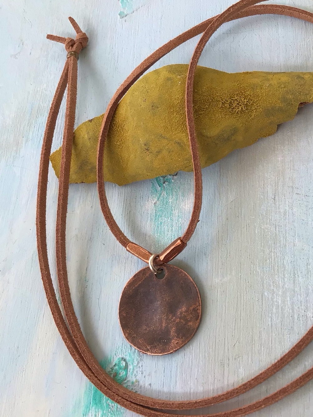 Hammered Copper Disc Sundance Charm suede cord necklace